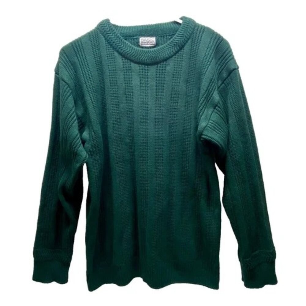 Basic Editions Sweater Women's Large Forest Green Classic Chunky Knit‎ Crewneck